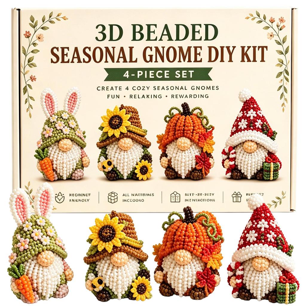 DIY 3D Gnome Bead Embroidery Kits Complete Accessories Beadwork Crafts Kit Cute Bead Craft Set for Teens Girls Women Enthusiasts