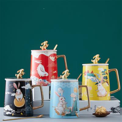 European Ceramic Cat Coffee Mug – Cute Cartoon Breakfast Milk Cup with Spoon and Lid