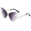 Butterfly Shape Diamond Inlaid Frameless Sunglasses, Fashionable and Exaggerated Sunglasses Round Face and Big Face