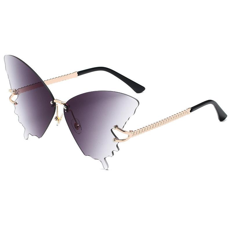 Butterfly Shape Diamond Inlaid Frameless Sunglasses, Fashionable and Exaggerated Sunglasses Round Face and Big Face