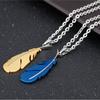 SCIONE Classic Titanium Steel Necklace Feather Pendant Pure Steel with Chain Couple Necklace