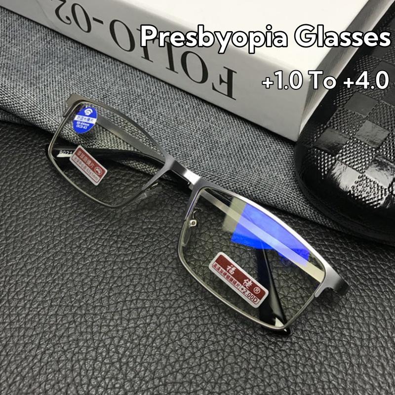 Men High-Grade Metal Frame Reading Glasses Blue Light Blocking Anti-Radiation Business Women Comfortable Far Sight Eyeglasses