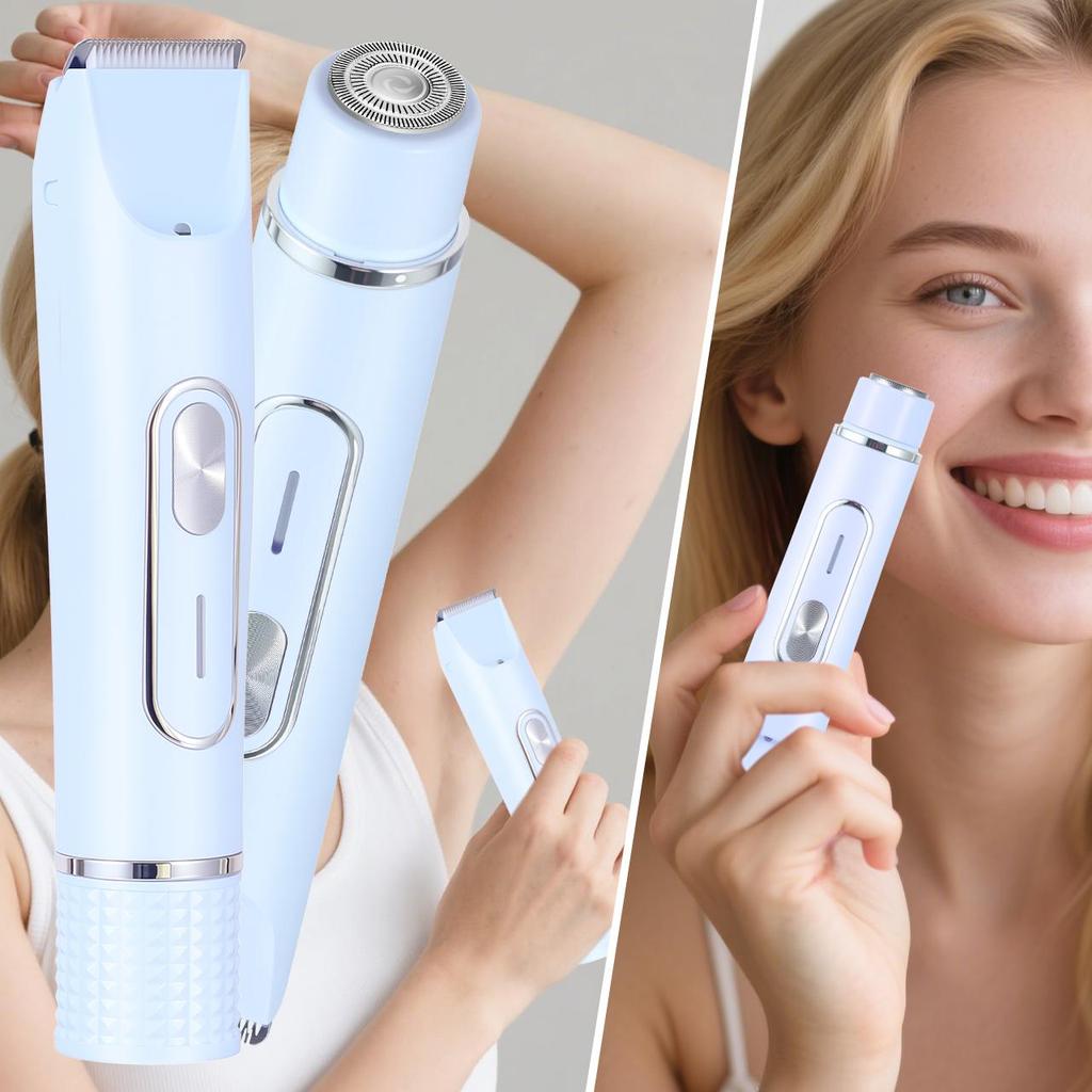 Women's Electric Epilator And Trimmer 2-in-1 Dual Head Bikini Area Shaver for Smooth Intimate Skin Hair Removal
