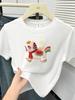 2026 Women's Plus Size T-shirt: Little Horse Print, Round Neck, Short Sleeve, Stylish, Tummy-Covering Design