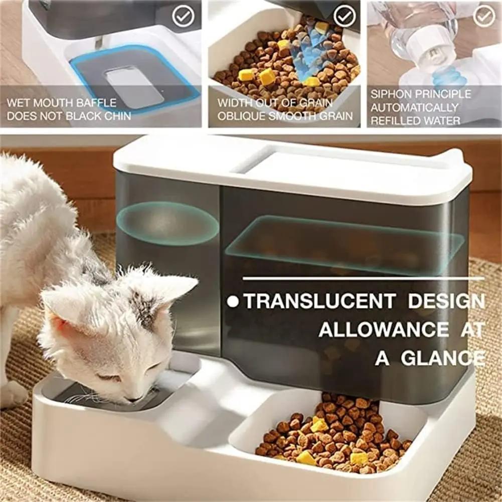 Large Capacity Manual Pet Feeder Dual Chamber Cat Dog Food Container Wet Dry Separation BPA Free Plastic Storage Bowl Waterproof