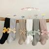 2024 Spring & Autumn Cable Knit Bow Leggings for Girls - Striped Tights with Open Crotch