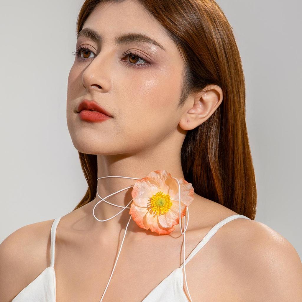 New Spring/Summer Collection, Fresh and Cute, Multi Color Fabric, Plum Blossom Pendant Necklace, Women's Jewelry Suitable for Beach Vacation Parties