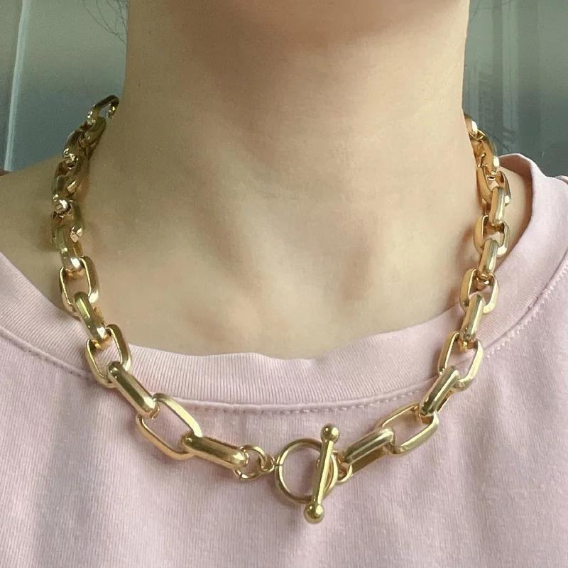 Unisex Stainless steel Oval Round Corner Link Chain T Toggle Clasp Bracelets for Women Men Hip Hop Punk Style Hand Jewelry