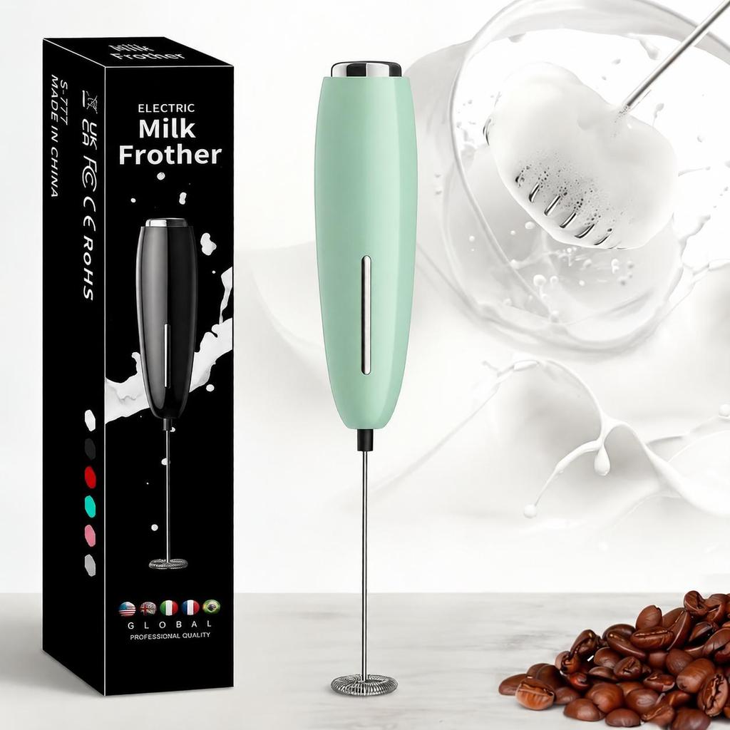 Electric Milk Frother Handheld Foam Maker for Coffee, Latte, Cappuccino – Portable Mini Whisk Drink Mixer with Stainless Steel Frothing Wand