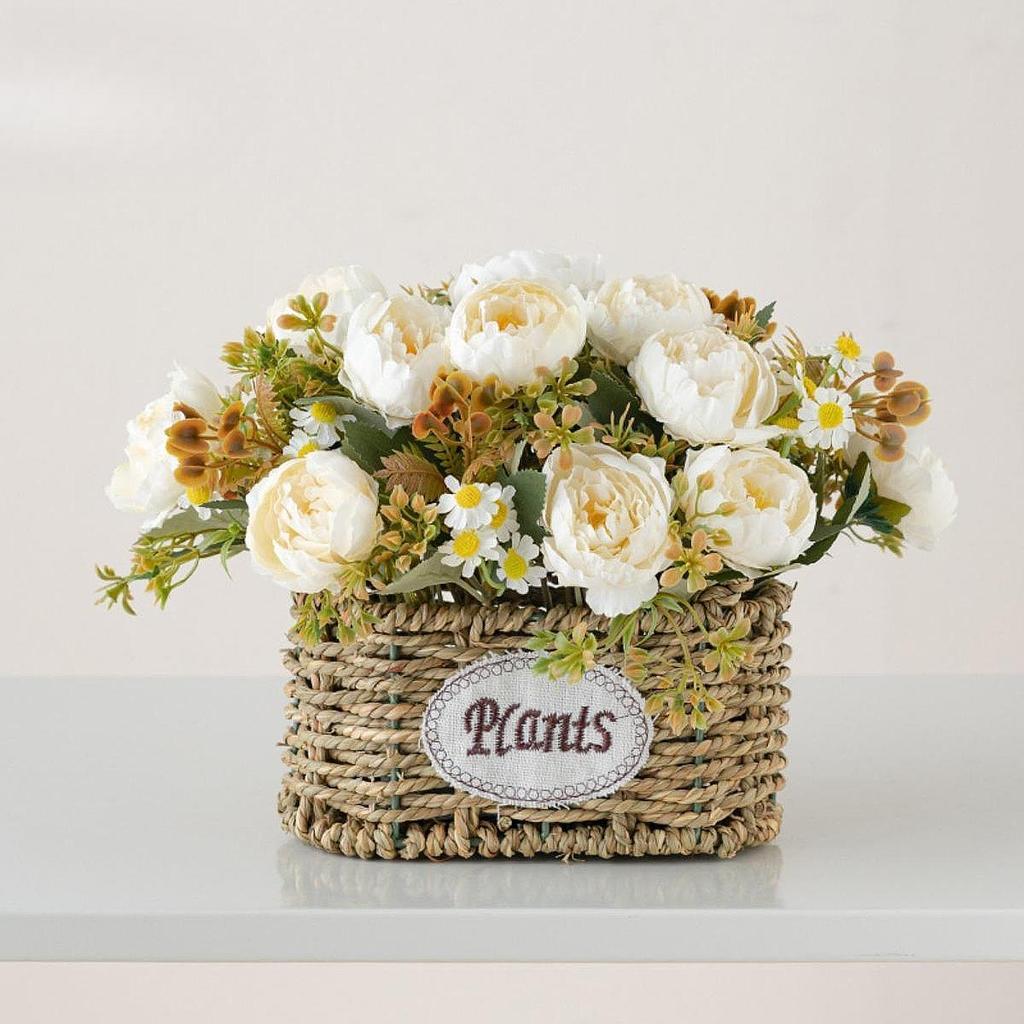 Elegant Artificial Flower Garland Basket Ornament for Wedding Home Decoration Spring Summer Supplies