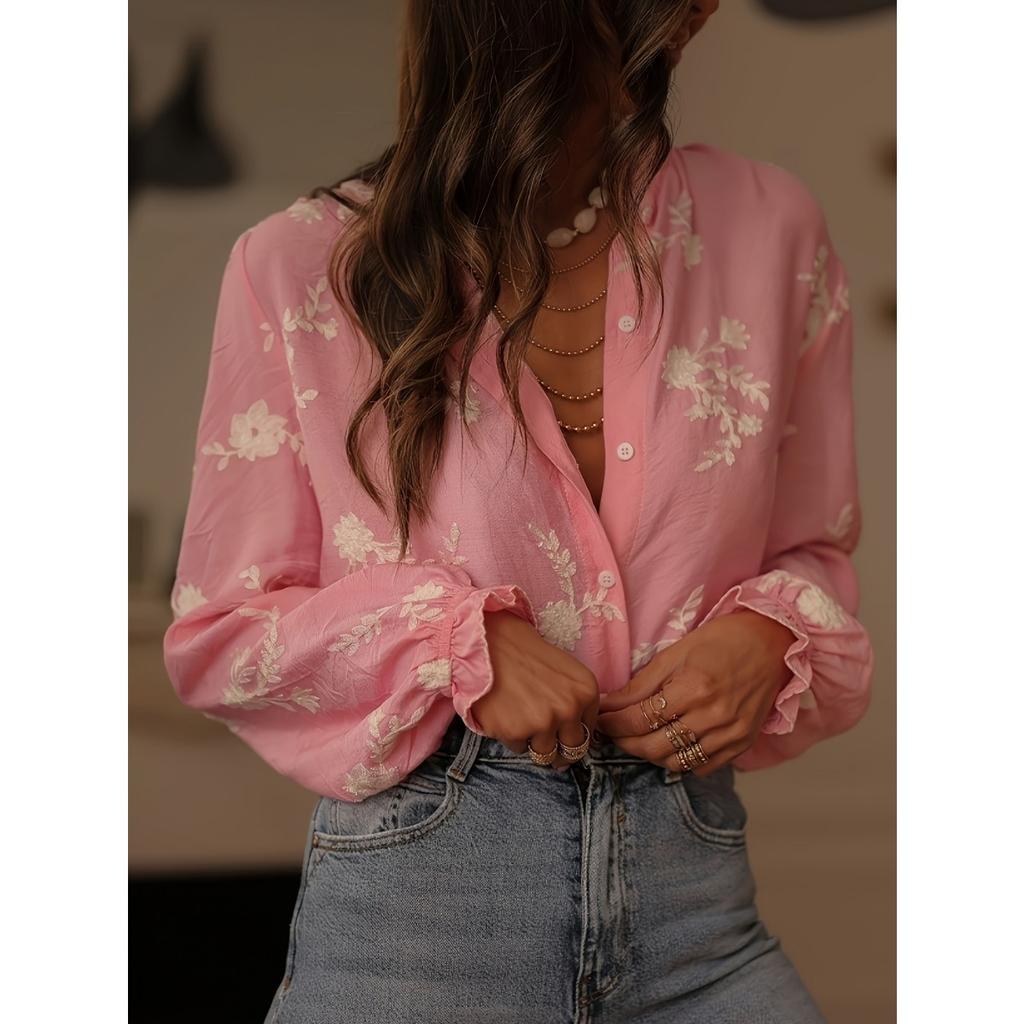 Spring Summer New Women's Embroidered Long Sleeve Chiffon Blouse European American Style Casual Elegant Ladies Top