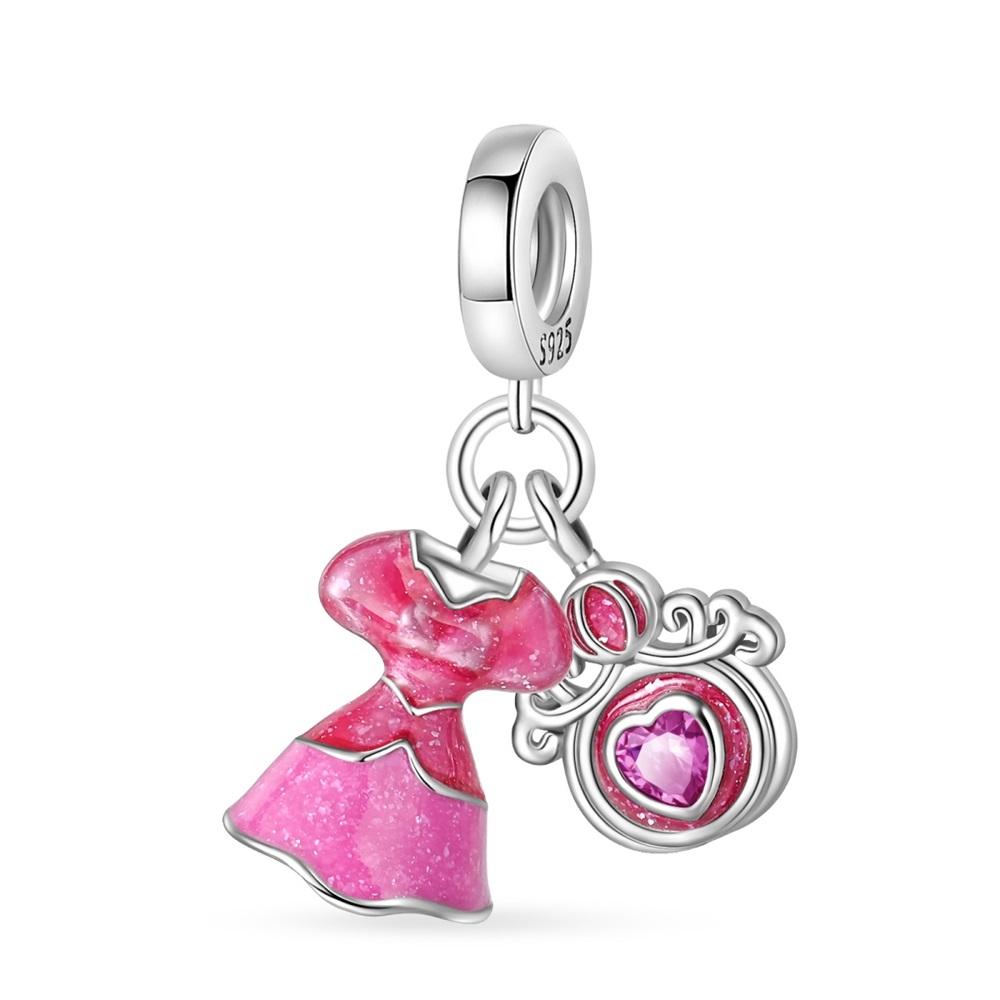 Sweet Pink Girl Modern & Cute Pet Cat & Glass Slipper Dangle Charm Fits Brand Bracelet Copper Jewelry Accessories