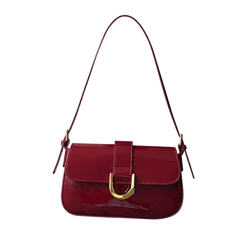Premium Shoulder Messenger Bag Women'S Versatile Retro Burgundy Horseshoe Buckle Handheld Underarm Bag Women