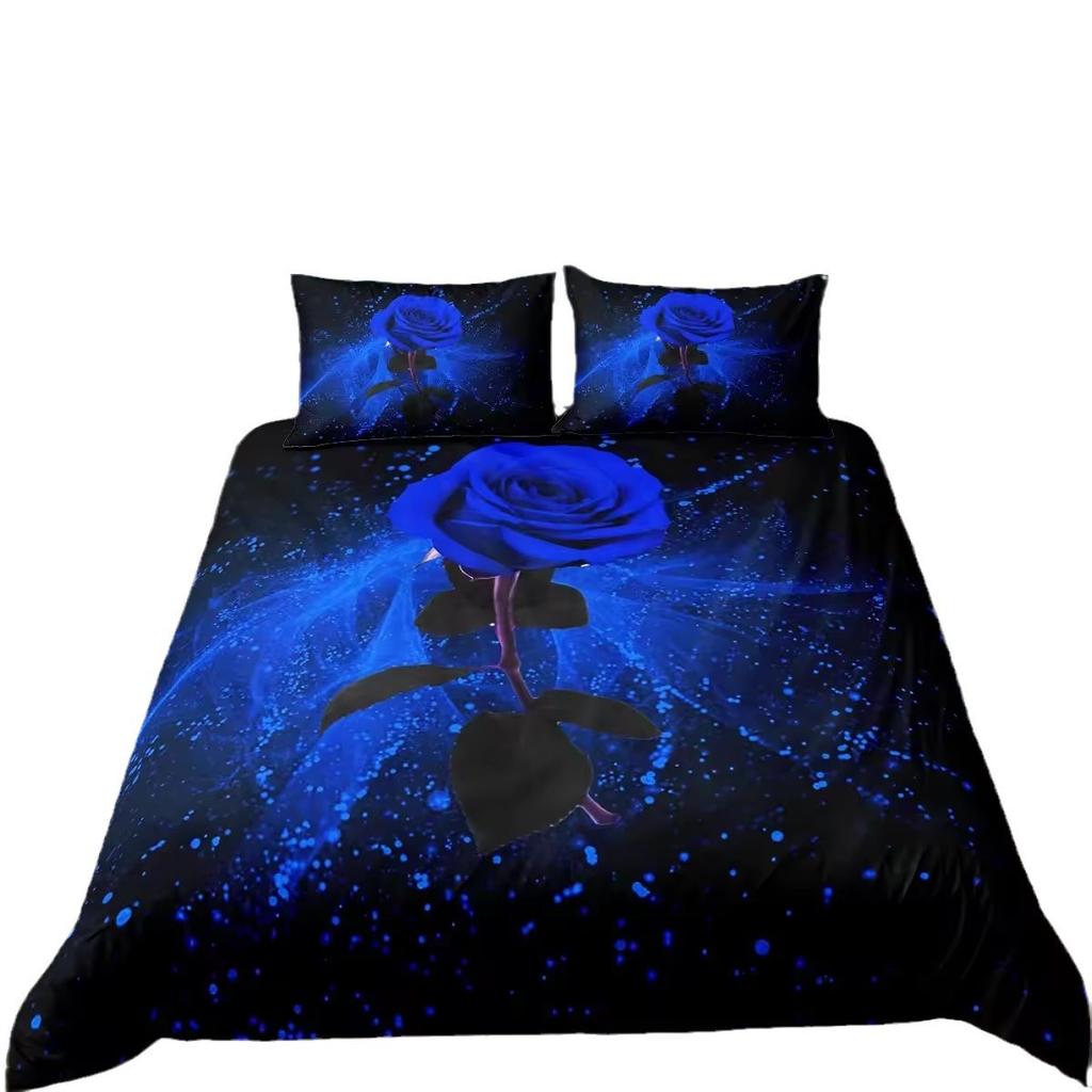 3D Digital Printing Three-Piece Set, Popular Blue Rose Set