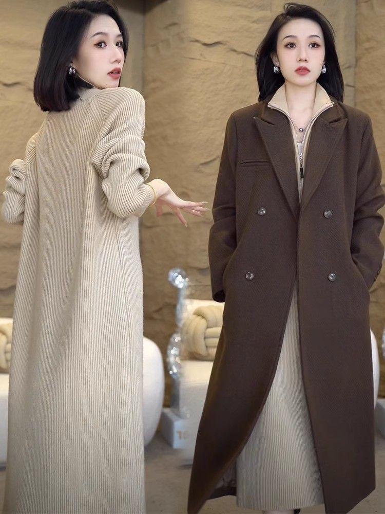 Women's Cozy High Neck Zipper Over-the-Knee Knitted Dress for Autumn & Winter