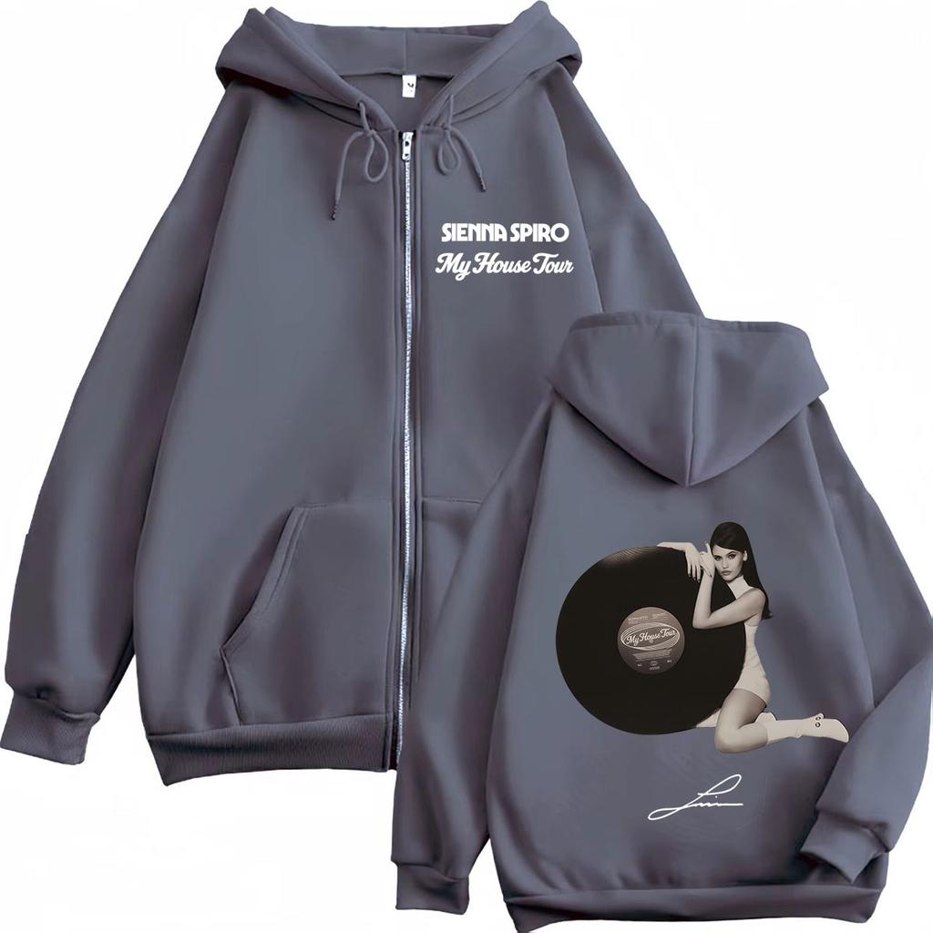 Sienna Spiro My House Tour  Graphic Zipper Hoodie Men Women Hip-hop Vintage Sweatshirt Long Sleeves Casual Zip Up Jacket Top