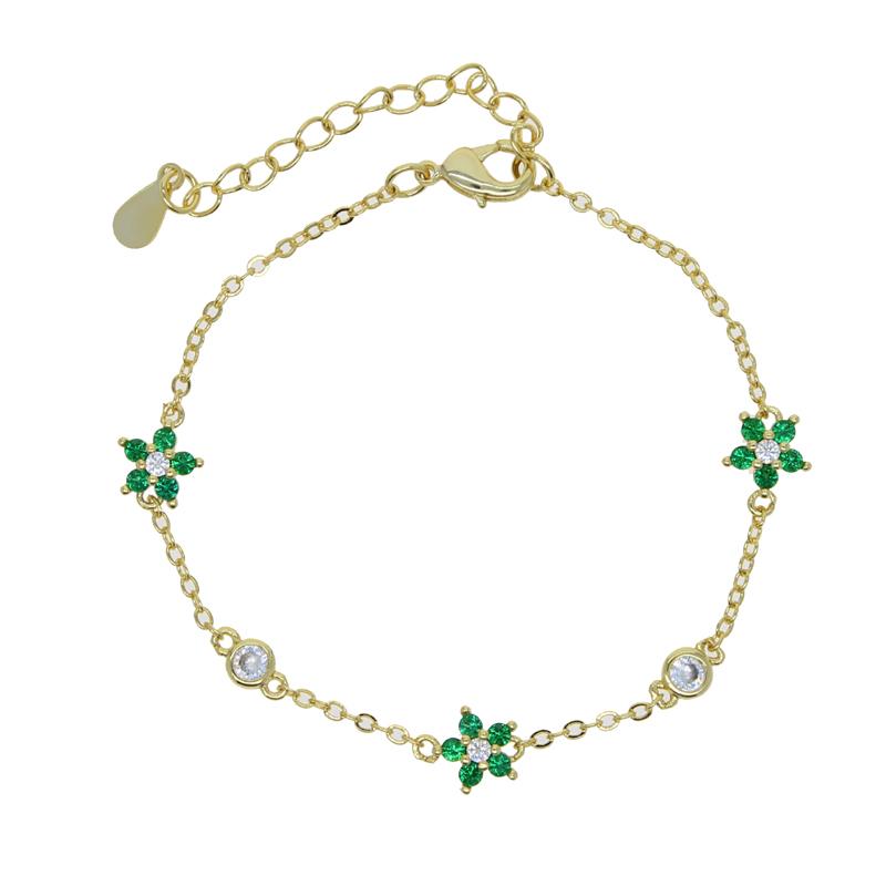 Gold Plated Cubic Zirconia Flower Charm Link Chain Bracelet Delicate Fashion Jewelry for Women Gift