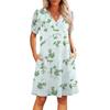Women's Summer V-Neck Casual Beach Dresses Pod Short Sleeve Vintage Floral Print Dresses