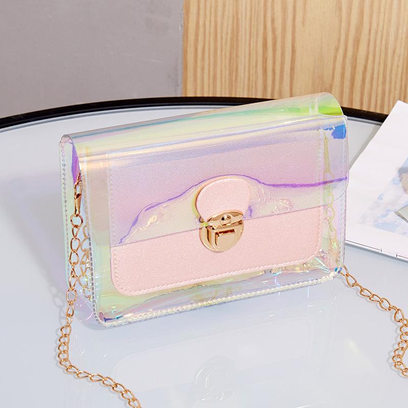 Refreshing Laser Transparent Shoulder Women's Bag Tide Crossbody Versatile Chain Small Square Bag