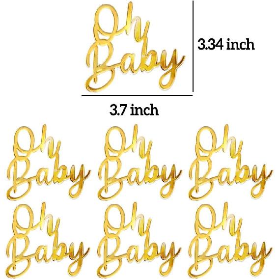 Oh Baby Cake Topper, 10pcs Acrylic Cake Toppers Oh Baby Sign Cupcake Toppers Cake Decorating Supplies Kit Cupcake Topper Mirror Gold Birthday
