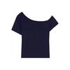 One-word slanted shoulder short top women's elastic waist pinched shoulder T-shirt summer gentle atmosphere short-sleeved Spice Girls shirt