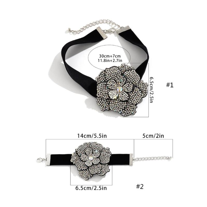 Exaggerated Romantic Big Flower Rhinestones Clavicle Chain Bracelet for Women Elegant Adjustable Choker Y2K Accessories
