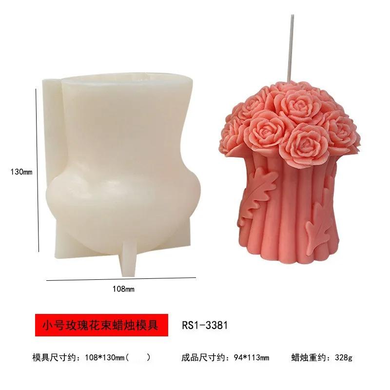 DIY Aromatherapy Plaster Resin Soap Silicone Mold for Candles Bouquet of Roses Handmade 3D Crafts Home Candle Making Supply