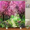 3D Cherry Blossom Shower Curtain Spring Pink Tree Floral Garden Bath Curtain Waterproof Fabric Bathroom Decor with Hooks