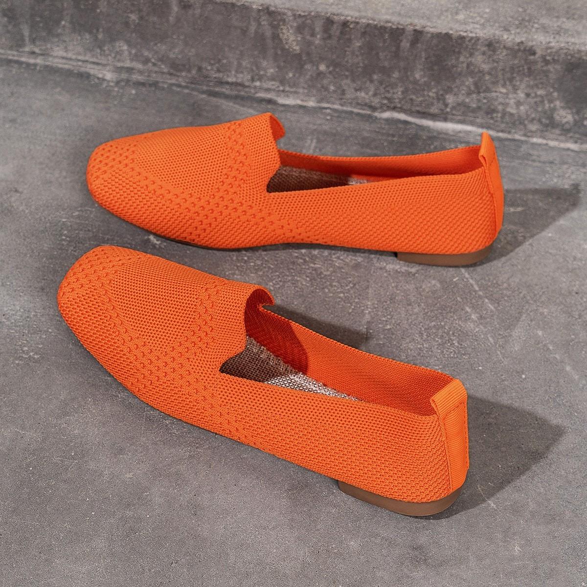 

Туфли на плоской подошве с большим квадратным носком для женщин, повседневная обувь, трикотажная обувь 41 оранжевый