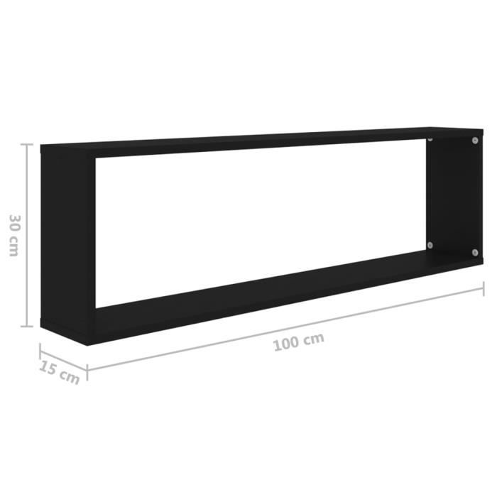 VidaXL Wall Cube Shelves 2 Pcs Black 100x15x30 Cm Particleboard