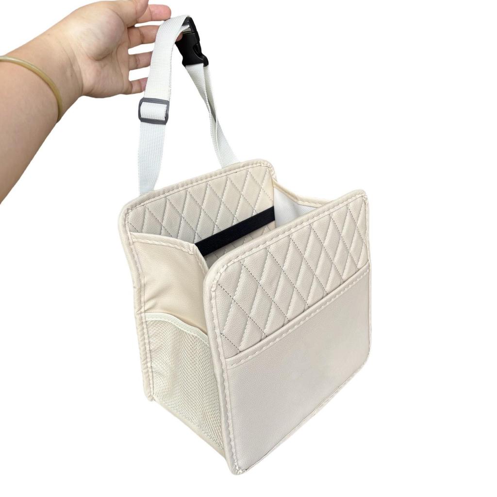 Suede Car Seat Back Organizer with Cup Holder & Multi-Grid Storage