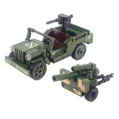 2 In 1 WW2 Military American Jeep Vehicle with Mortar Shell Armored Vehicle Army Car Building Blocks Bricks Model Figure Moc Toys Boys Kids Gift