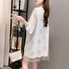 Women Summer Mesh Butterfly Patchwork T-shirts Short Sleeve Loose Tops Korean Style Fake Two Pieces Oversized Tshirts