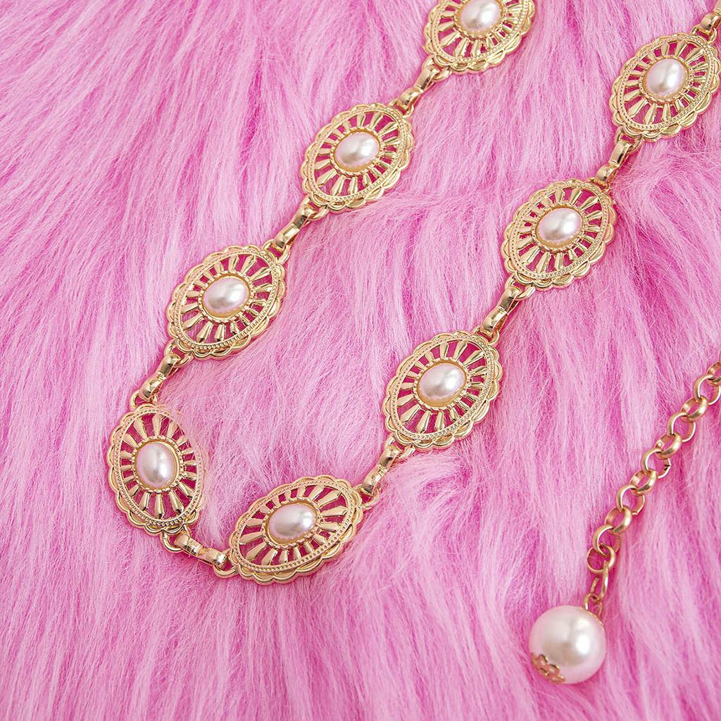 Treasure New Metal Hollow Pearl Decorative Waist Chain for Girls Sweet Waist Chain