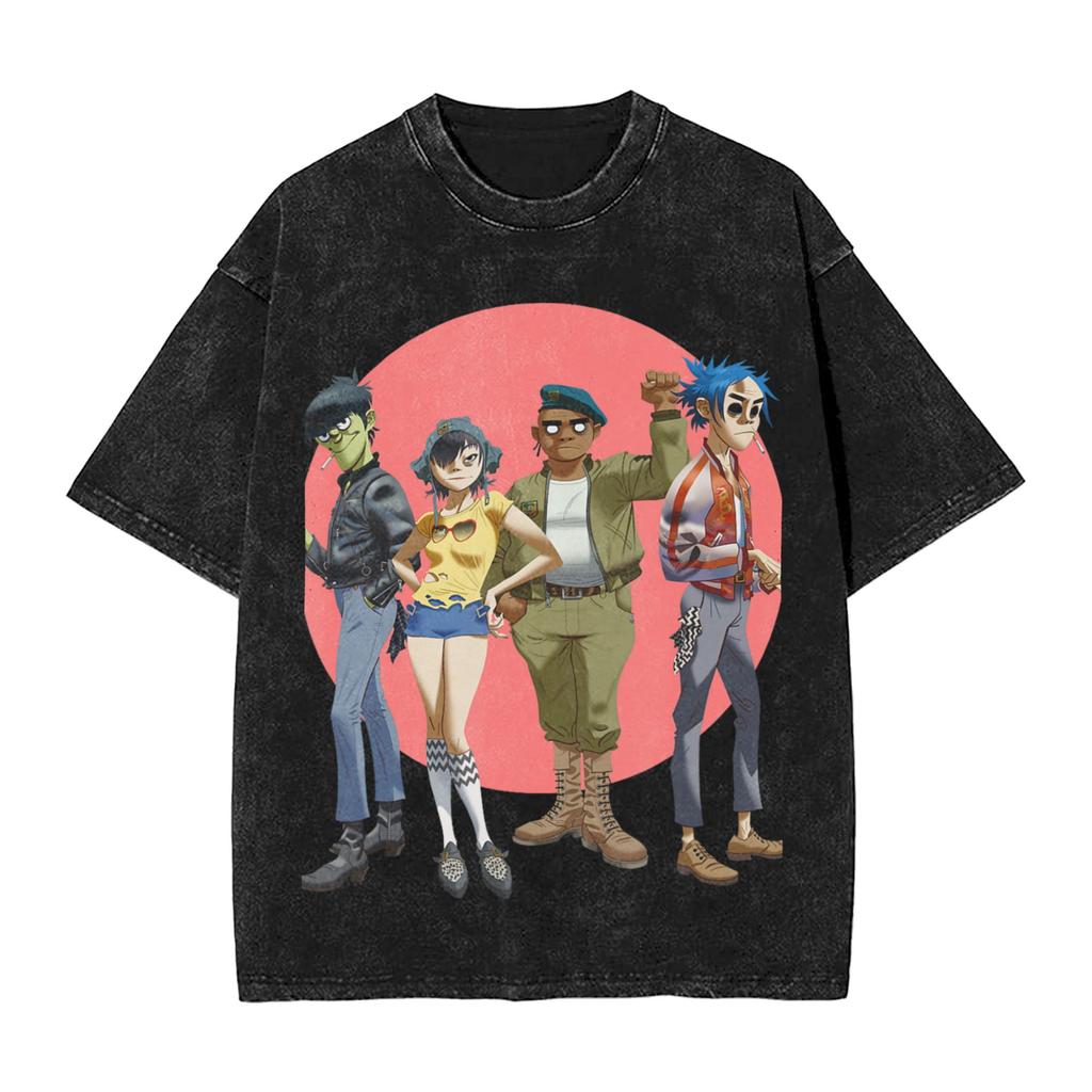 Streetwear Washed Tshirt Gorillazs Cotton Tshirts Novelty Tshirt For Male Summer Awesome Pattern Clothing