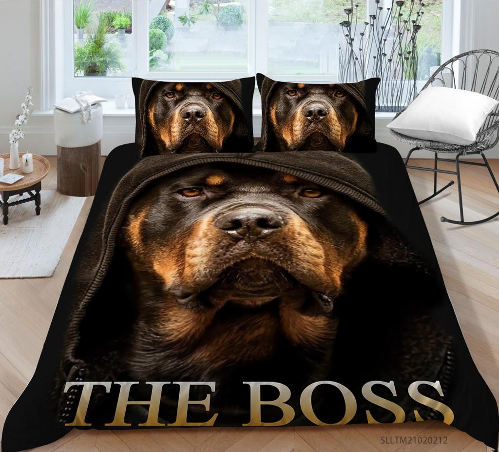 3D Pet Dog Bedding Set Animal Down Duvet Cover 2/3 Pieces Quilt Cover Single Bed Double Bed Full Size Quick Drying Bed Cover for Dog Lovers