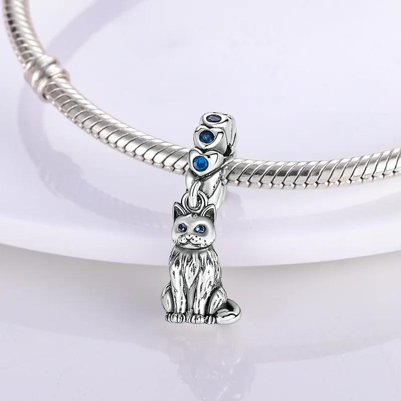 Genuine Charm Copper Blue Zircon Persian Cat Bead Fits Charm Plata Bracelet For Women Women Jewellery Crafting DoItYourself