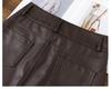 2025 Autumn/Winter Women's High Waist Leather Bodycon Midi Skirt - Slimming Sheepskin Slit Design.
