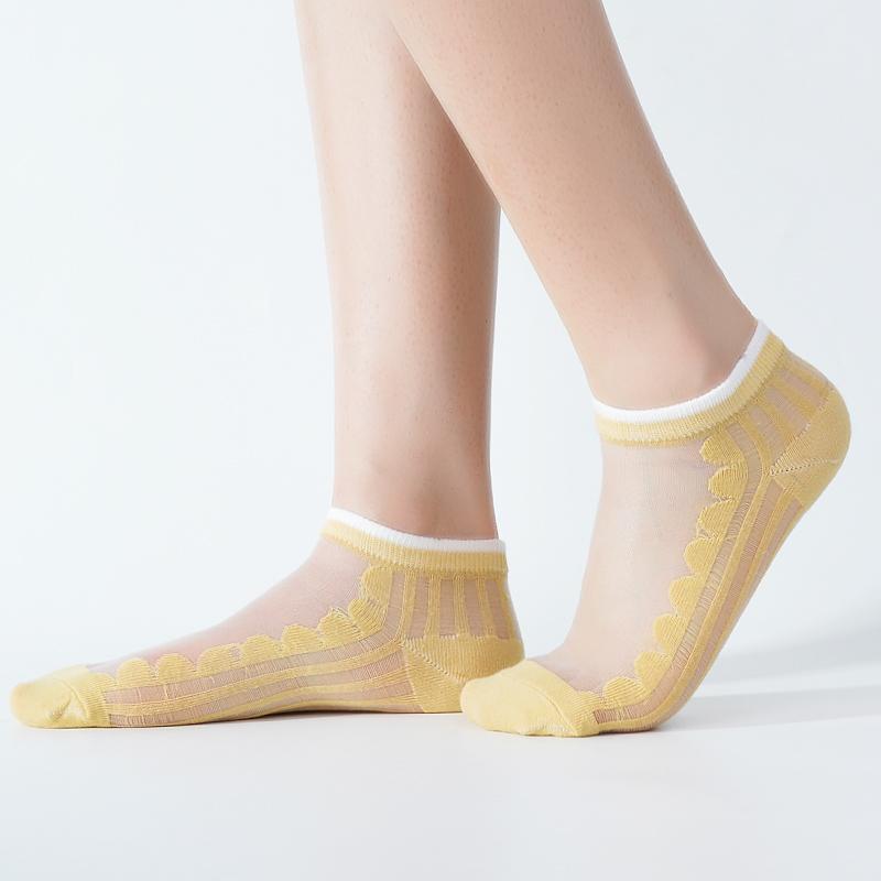 5 Pairs/Lot Sexy Lace Mesh Fishnet Socks Mixed Fiber Transparent Stretch Elasticity Ankle Net Yarn Thin Women Cool Socks