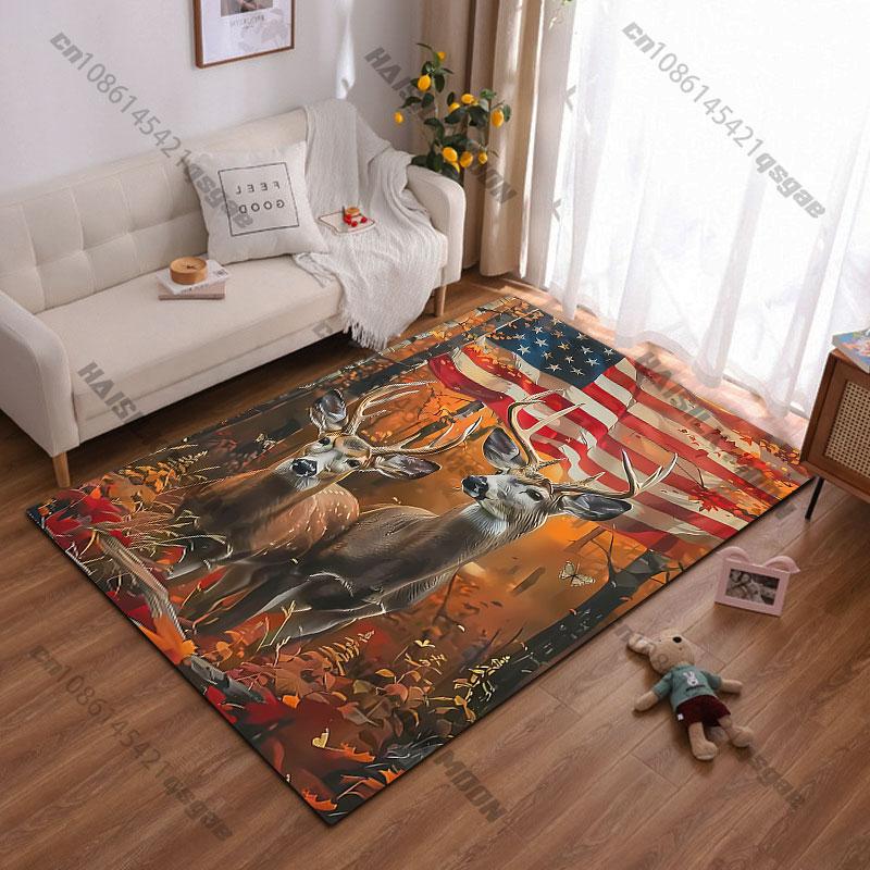 Deer Nature American Flag Carpet Yoga Living Room Room Decor Children's Crawling Mat Doormat Area Rug Games Mat