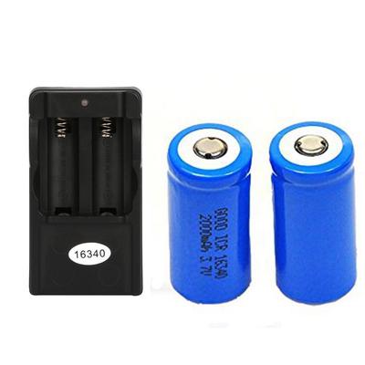 2x 2000mAh 16340 Επαναφορτιζόμενη μπαταρία Li-ion για φακό LED+φορτιστής CR123A