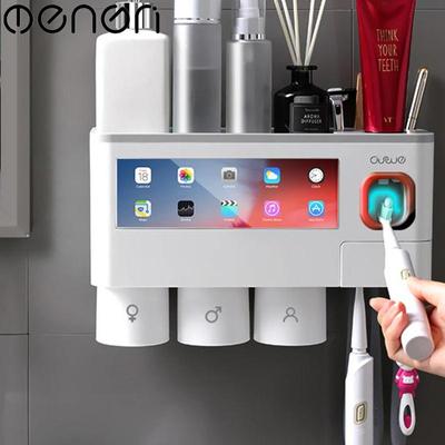 MENGNI Magnetisk Adsorpsjon Invertert Tannbørsteholder Automatisk tannkremspressedispenser Oppbevaringsstativ Baderomstilbehør