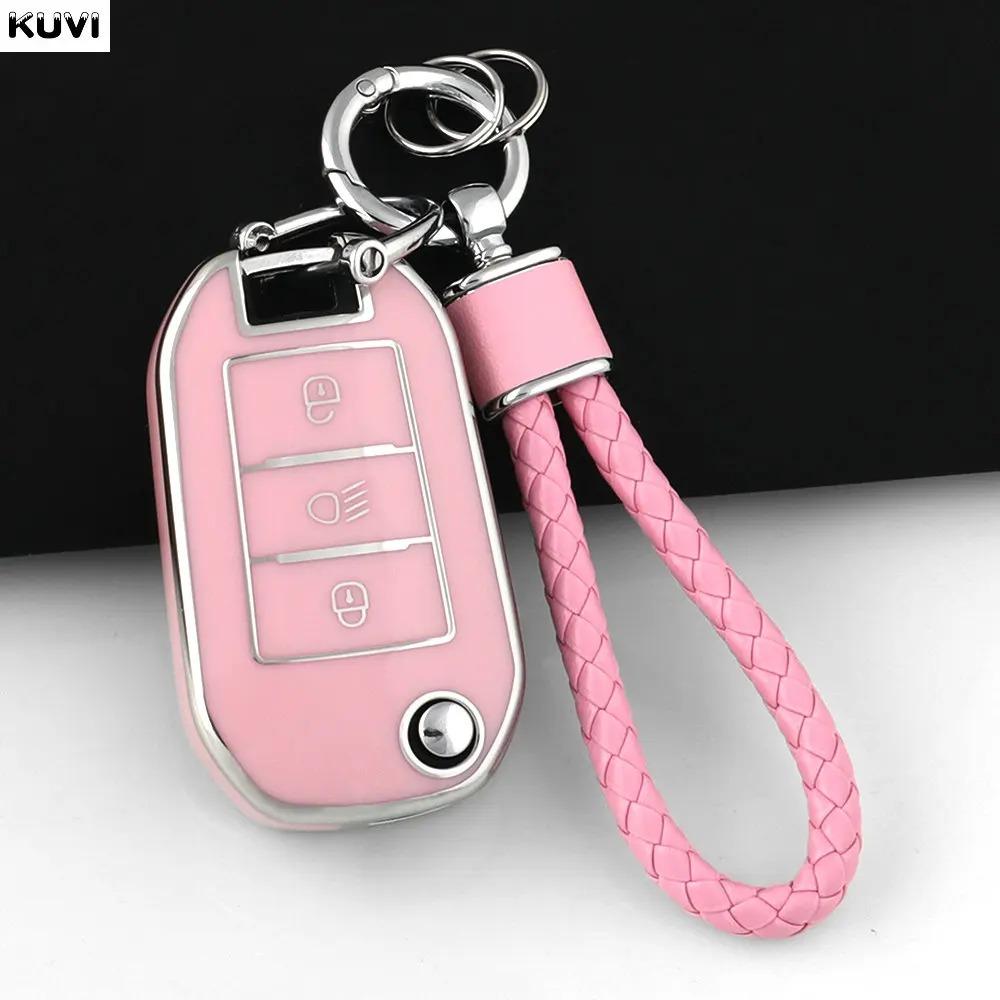 TPU Car Flip Key Case Cover Shell Fob for Peugeot 208 308 408 508 2008 3008 4008 5008 Key Chain Citroen C3 C4 CACTUS C6 C8