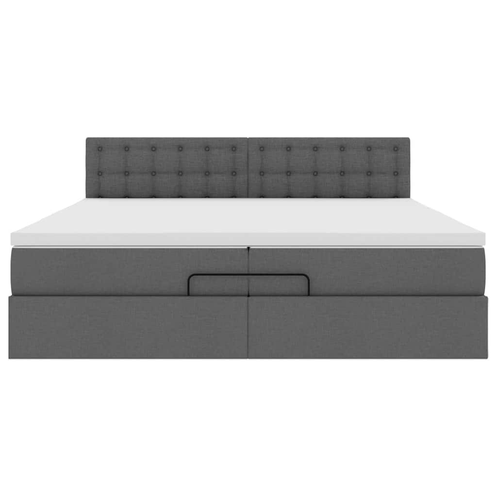 Ottoman Bed with Mattress Dark Grey 200x200 Cm Fabric