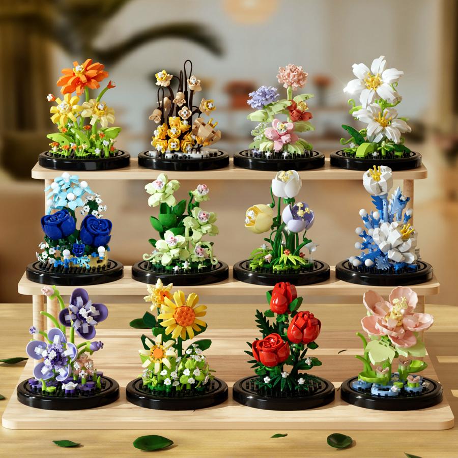 Creative Building Blocks Eternal Flower Bouquet Assembly Blocks Mini Brick Valentine's Day Birthday Gift Kids Toys