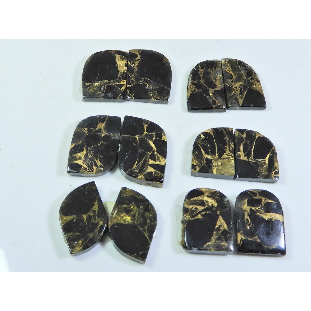101Cts. Natural Black Copper Tourquise Fancy Cabochon Matched Pair 6Pair Lot A-146
