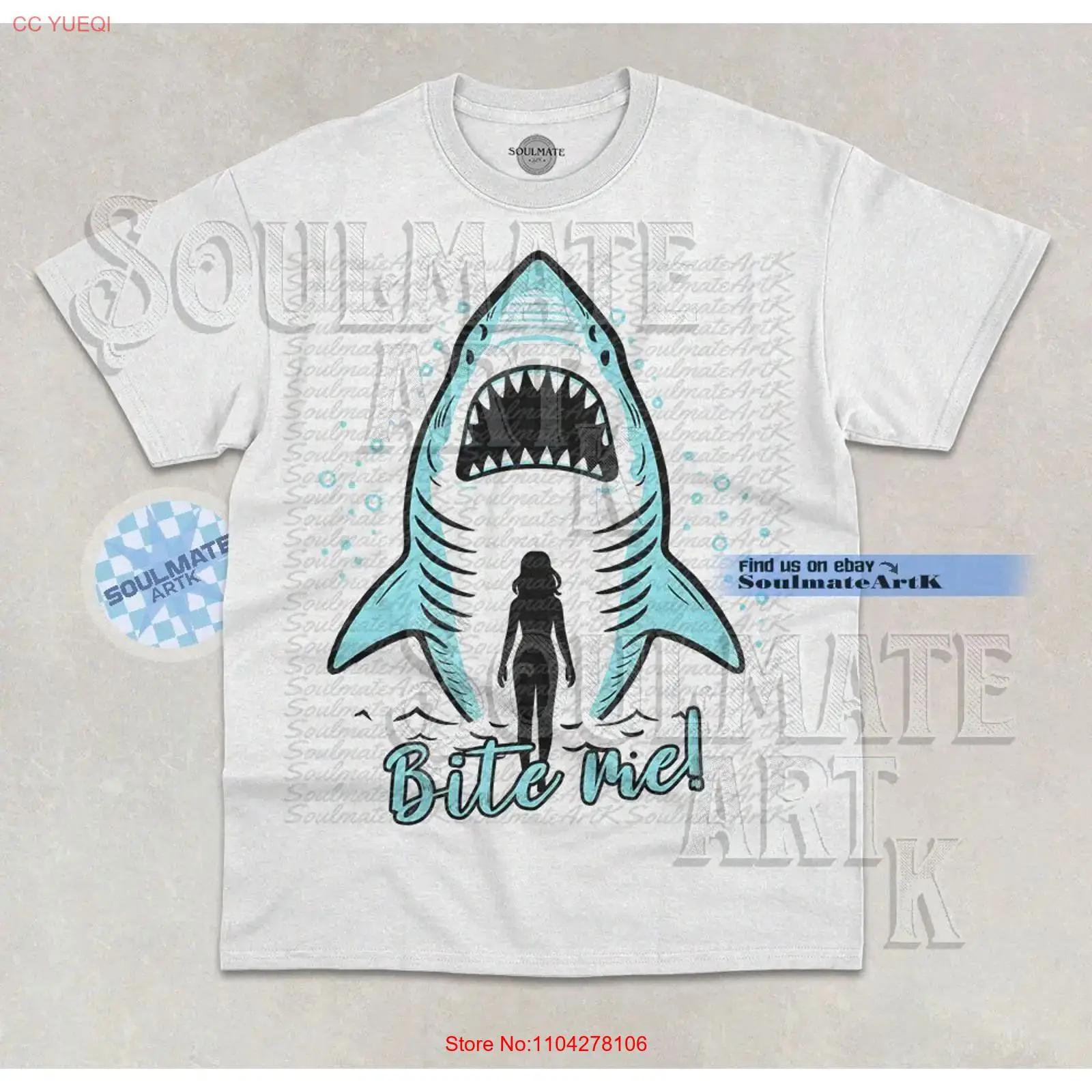 Bite Me T Shirt Funny Shark Lover Ocean Sea Predator Animal vintage Washed Comfortable Soft Slightly streetwear graphic S разноцветный