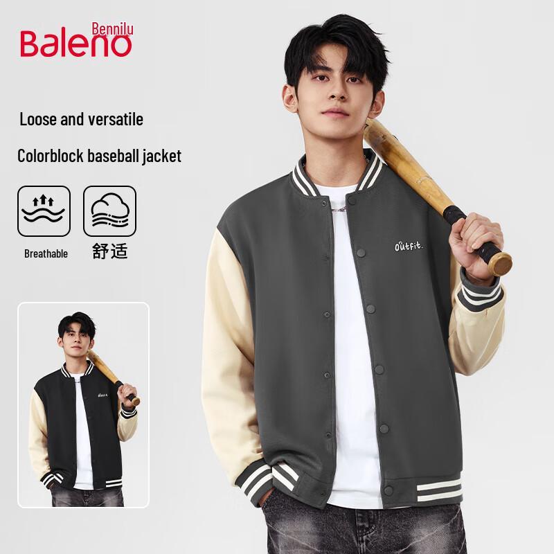 

Baleno Men s Loose Fit Street Colorblock Baseball Jacket M