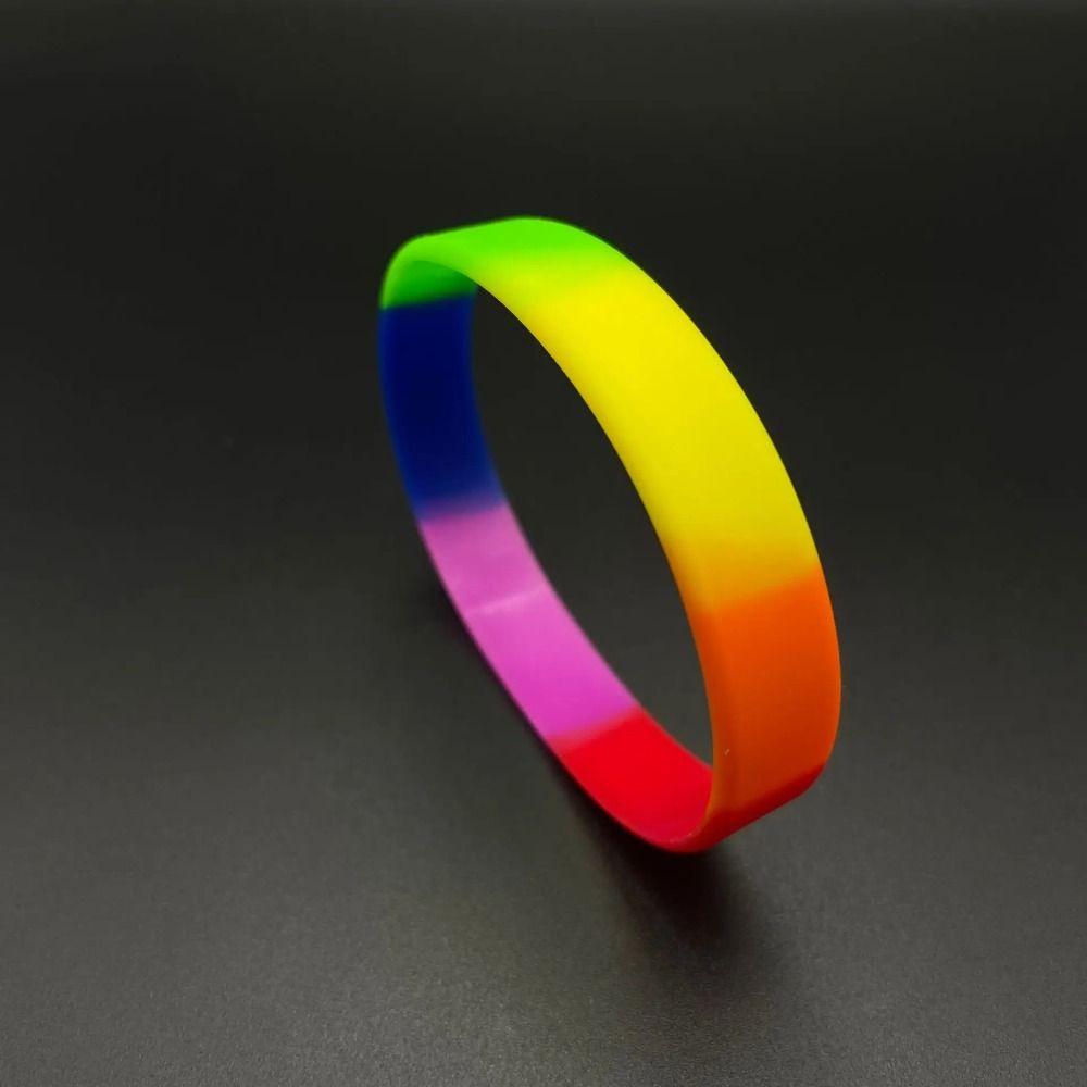 10pcs Rainbow Pride Bracelet Special Lovers Rubber Wristband 6-segment Bracelet  Rainbow People