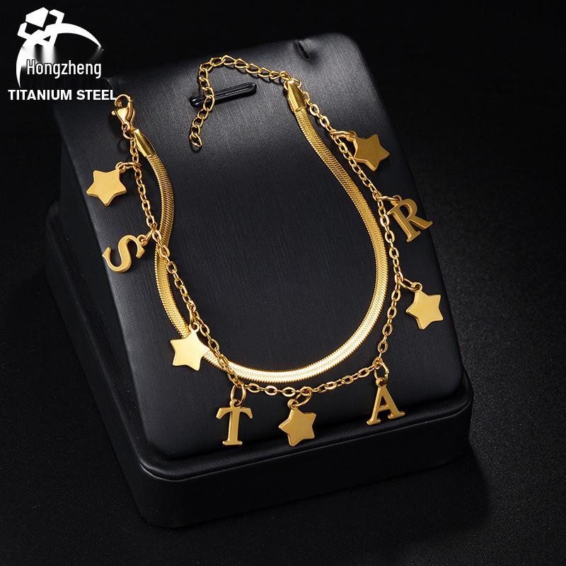 

Браслет в европейском и американском стиле с пятиконечной звездой и подвеской-буквой из нержавеющей стали для DIY Steel